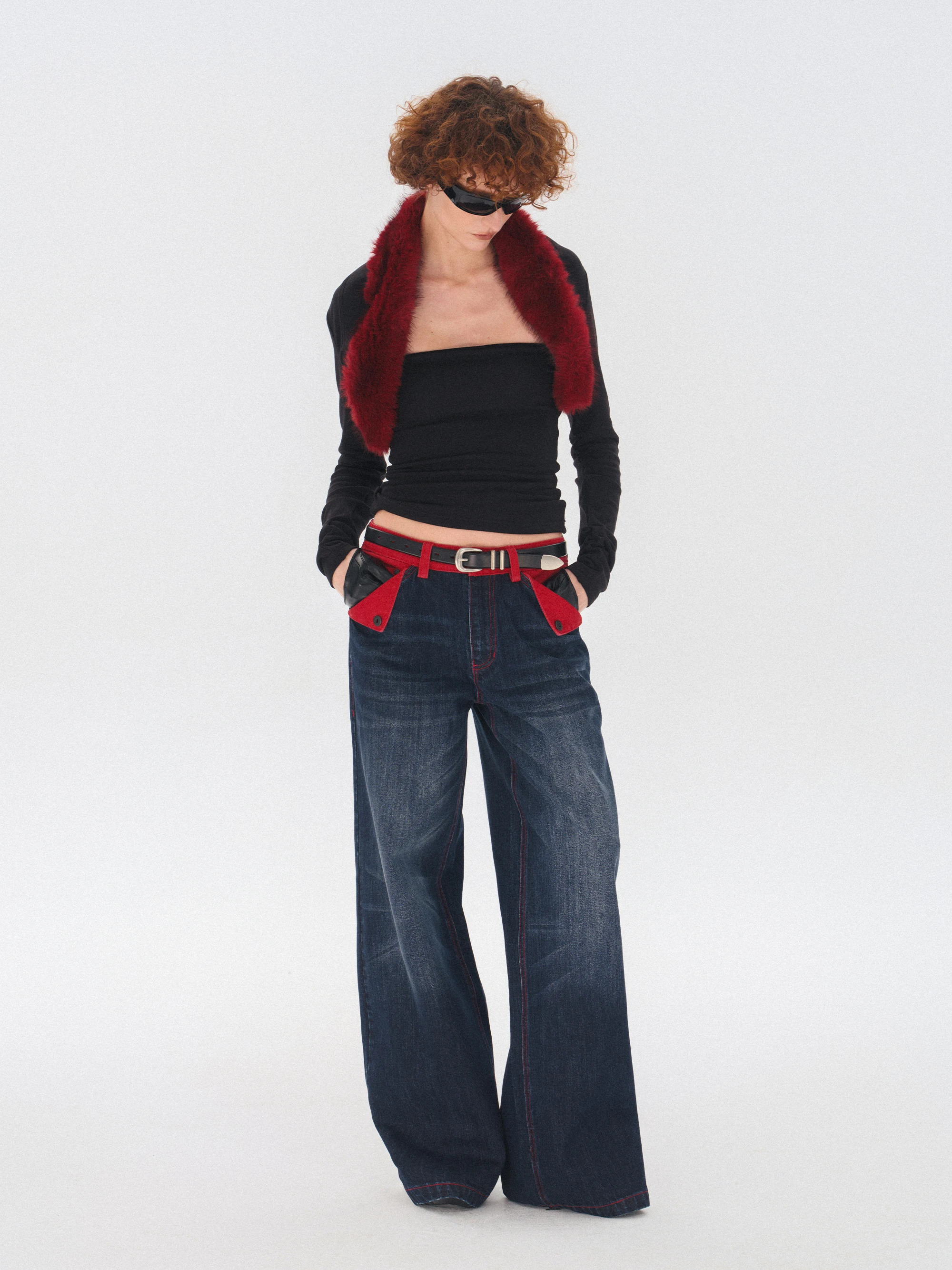 

Low Waist Red Waist Patchwork Pure Cotton Loose Fit Waed Denim Jeans Costustoot Women's Summer Faion Casual Straight Leg ...