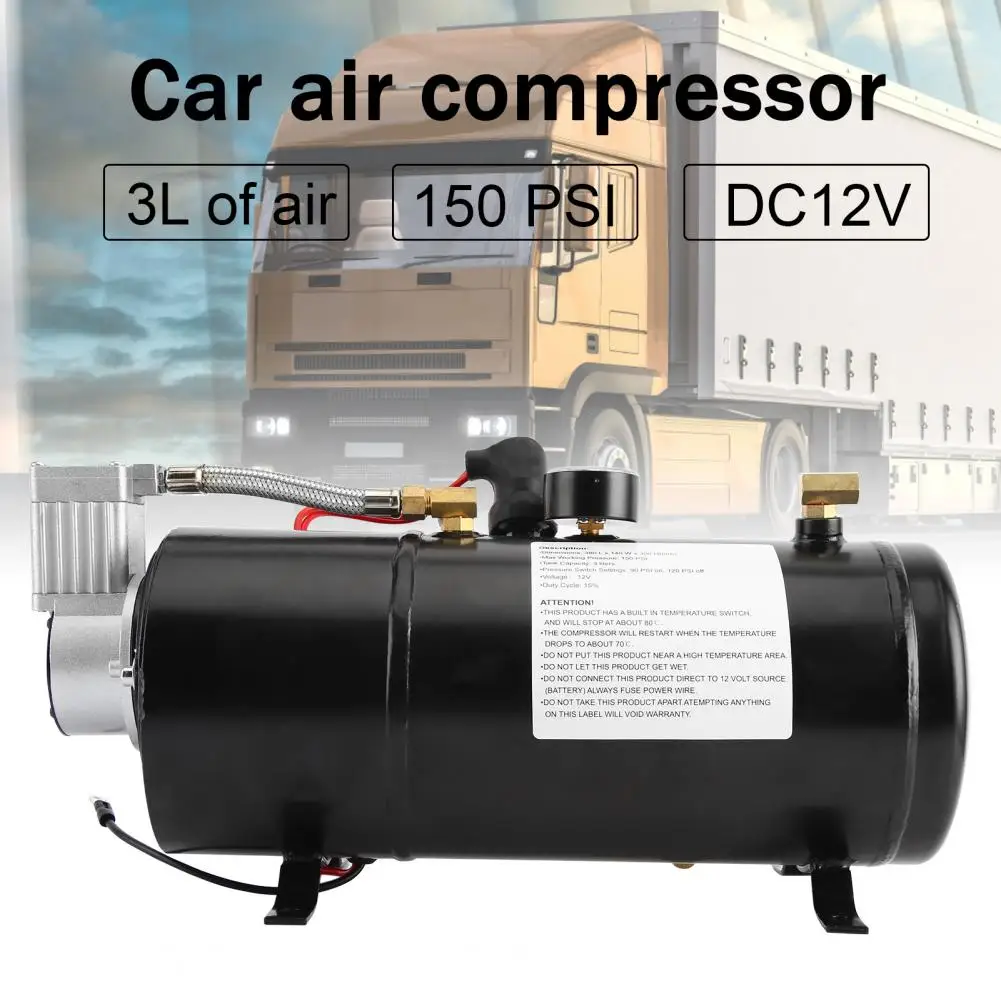 

3L DC12V Air Compressor Kit Large Air Volume Pressure Switch Metal On-Board Trumpet Air Compressor for Air Horn Accessories