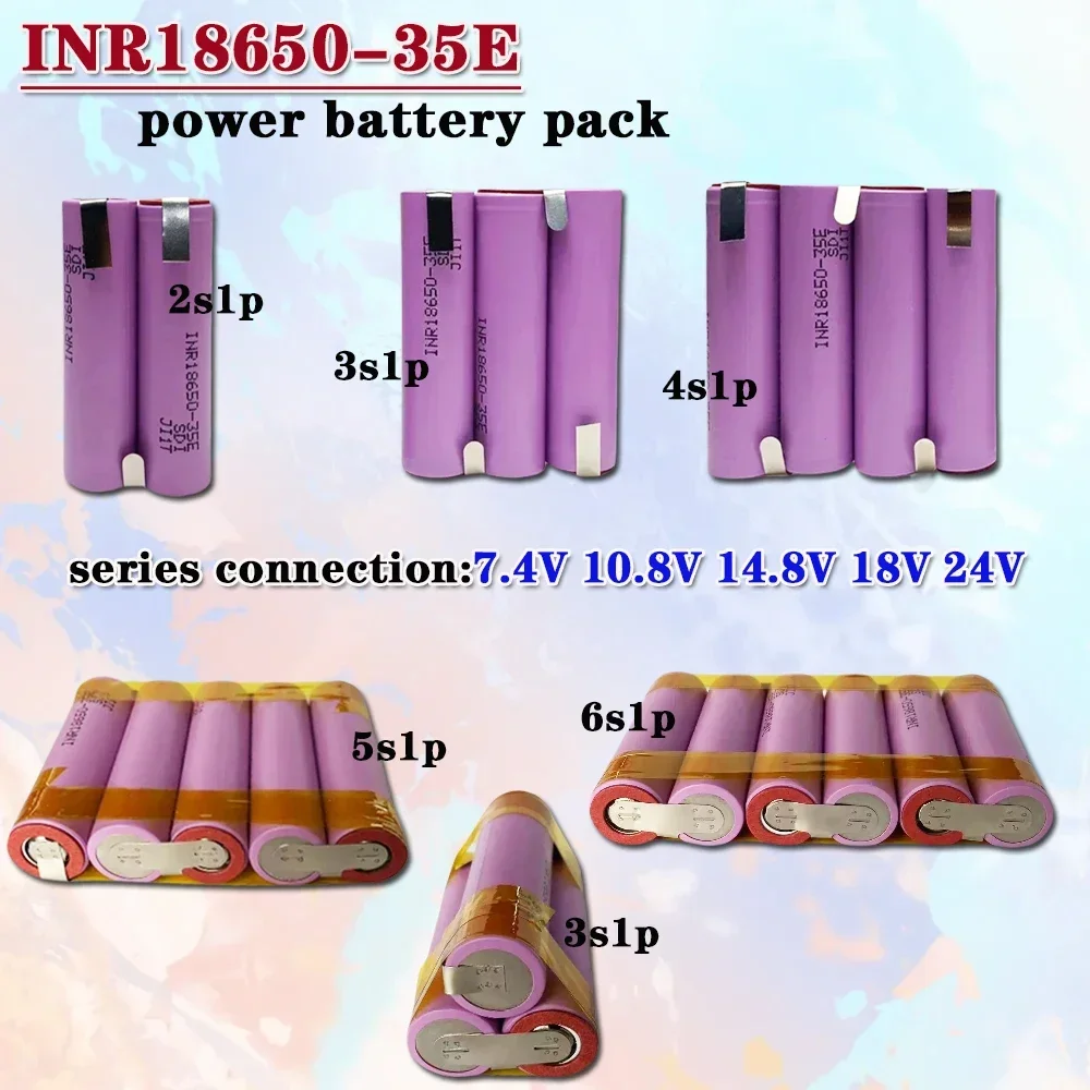 High capacity 7.4V-24v 3.5Ah series connection 18650 battery pack, INR18650-35E 3500mAh 24v screwdriver  customized battery