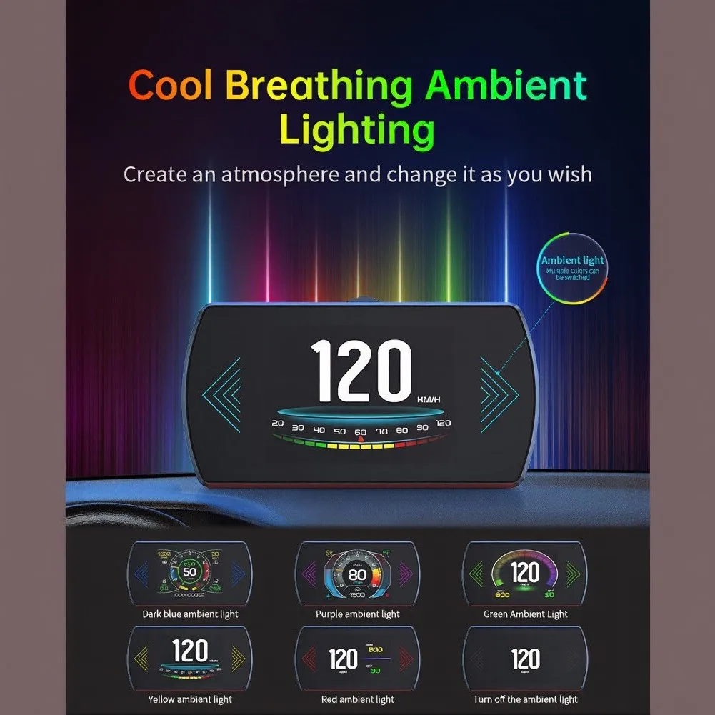 Car HUD Head Up Display for OBD2 Vehicles 2008+ Speed RPM Voltage Temp Fuel Consumption Gauge with Multi-Language Support
