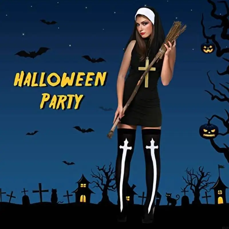 Ensemble Costume nonne B95F, collier avec pendentif croisé, chapeau nonne, d'accessoires nonne d'halloween