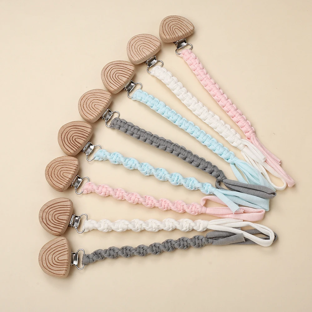 

New Beech Wooden Rainbow Pacifier Clip Baby Cotton Pacifier Chain for Newborn Teething Soother Chew Dummy Holder Teether