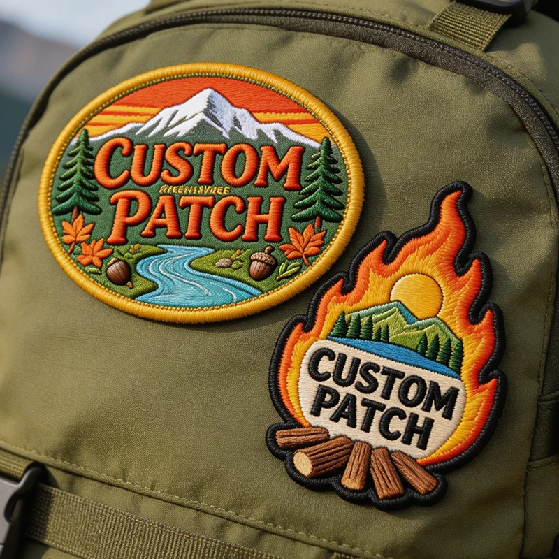 Outdoor Nature Scenery Custom Embroidered Patch Personalized Logo Iron On Sew On Badge For Backpack Camping Jacket Hiking Bag