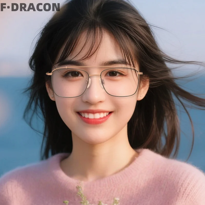 

Retro Double Beam Men's and Women's Glasses Frame Titanium Square Glasses Frame Anti Blue Light Optical Prescription Frame 6007