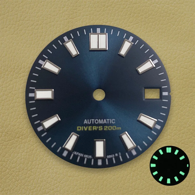 28.5mm S Logo Dial NH35 Sunburst Diver's Dial Fit NH35/NH36/4R/7S Movement Strong C3 Green Luminous Watch Accessories view 6