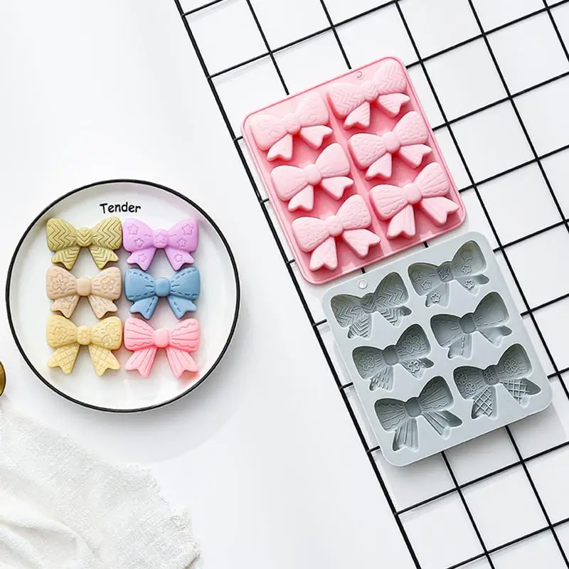Bow Chocolate Silicone Mold, 6 Cavities Mini Bows Sugar Candy Mold Bowknot Cake Pop Mold DIY Cupcake Toppers Cake Decorating