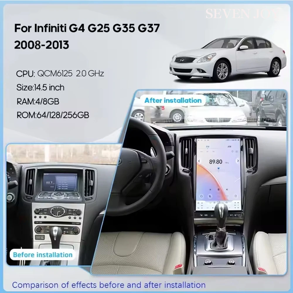 14.5 inch For Infiniti  G4 G25 G35 G37 2008-2013 Android 15 Tesla Screen GPS Navigation Car Multimedia Video Player  Carplay