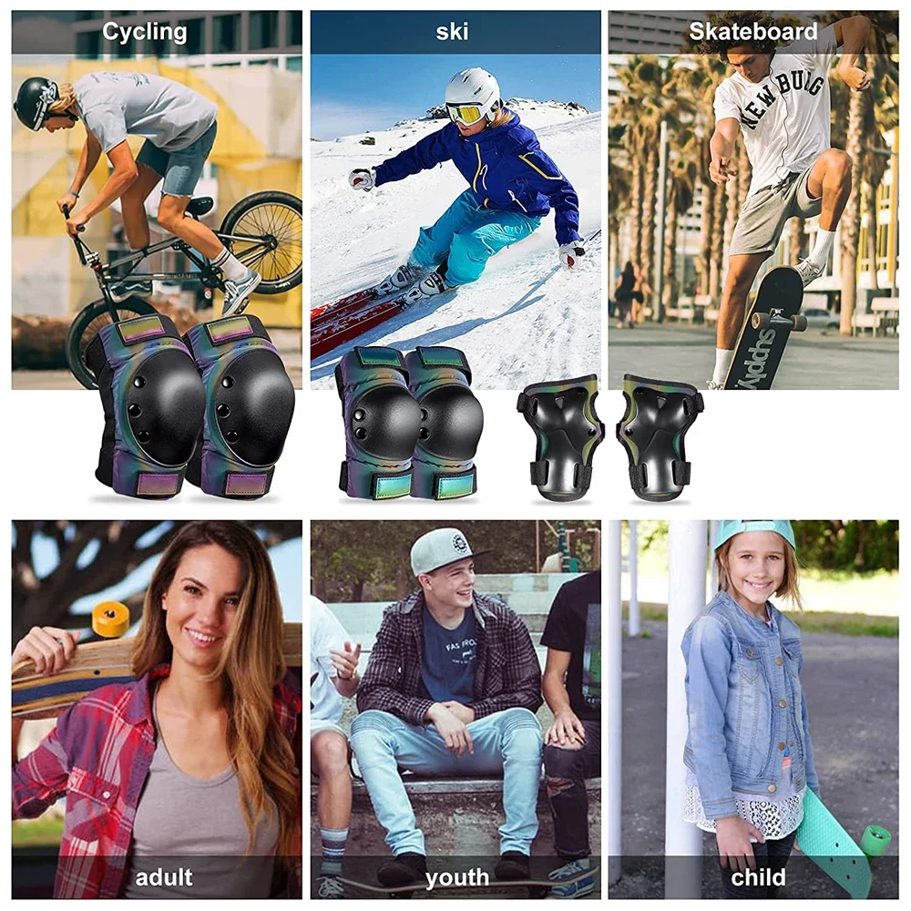 Genouillères et coudières pour patins à roulettes, ensemble d'équipement de protection pour patins à roulettes, genouillères et coudières pour jeunes, 3 en 1, 6 pièces par ensemble