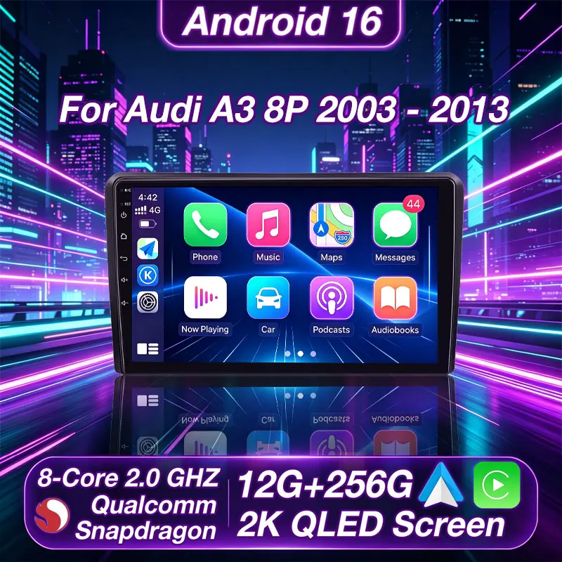 Android 16 Carplay Auto Car Radio For Audi A3 8P 2003-2013 2din Multimedia Player GPS Navigation Audio Stereo DSP 360 Camera 4G