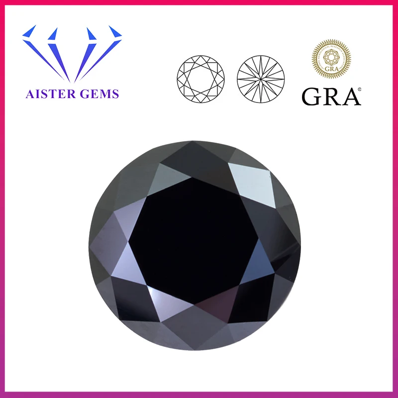 

Natural Black Moissanite Stone 0.5-5.0ct 3Excellent Round Cut Lab Diamonds Pass Diamond Tester with GRA Certificate