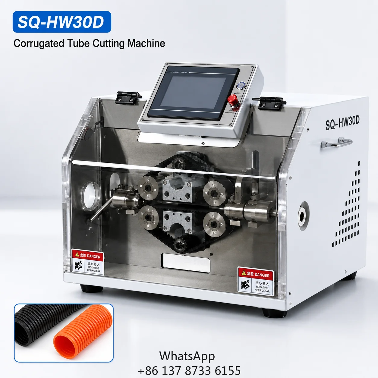 SQ-HW30D Automatic Corrugated Tube Cutting Machine PLC Control Flexible Plastic Conduit Cutter 30mm Diameter High Precision