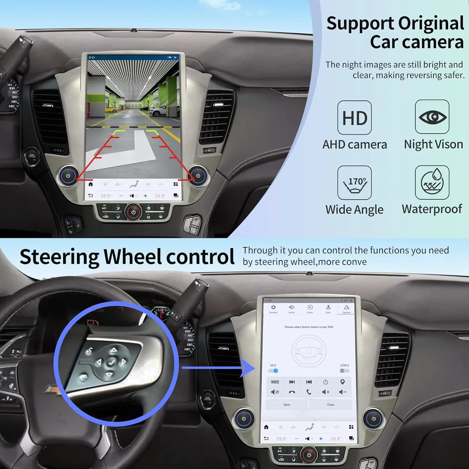 Qualcomm Car Radio for Chevrolet Suburban Tahoe GMC Yukon 2014-2020 Stereo Replacement Head Unit 14.4 Inch IPS 2K Touch Screen Tesla Style Carplay Android Auto Navigation (OEM 8 Inches) view 6