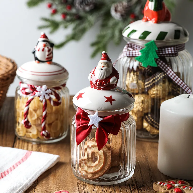 

Christmas Candy Cookie Mason Jar Kitchen Cereal Food Storage Containers Candle Jars with Lid Seasoning Spice Herbs Glass Jar