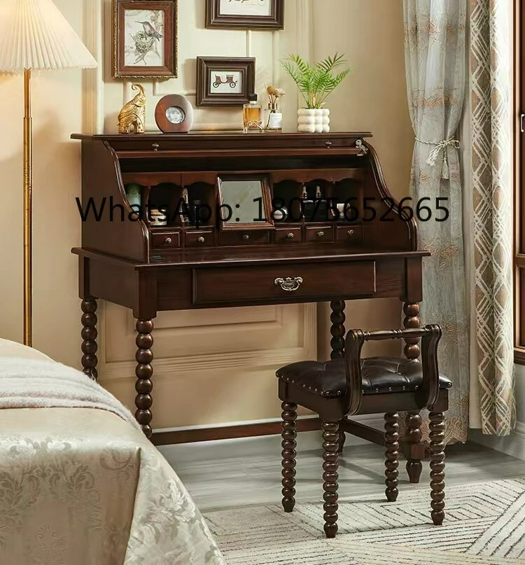 Medieval organ roller shutter dresser retro solid wood creative makeup table storage cabinet