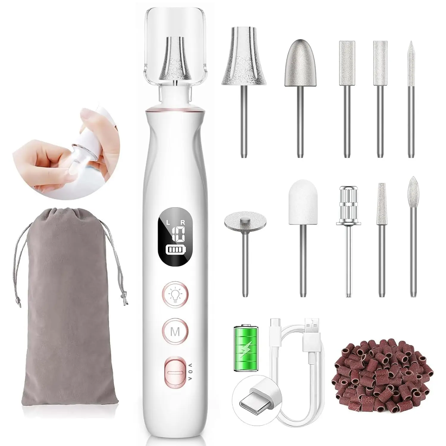 Cordless Electric Nail Drill Kit: Rechargeable File with LCD, 10 Speeds, 50-Piece Set for Manicure & Pedicure