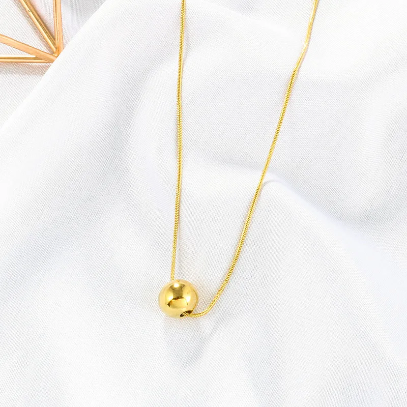 316L Stainless Steel Gold-color Round Ball Pendant Necklace Snake Chain Bead Necklace Fashion Jewelry For Women or Men