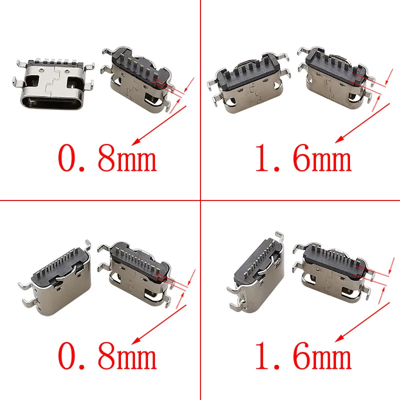 1Box USB Type C Female Charging Port 2/6/16 Pin Connector Type-C Socket SMD PCB Soldering DIY Repair USB-C Type C Jack Adapter