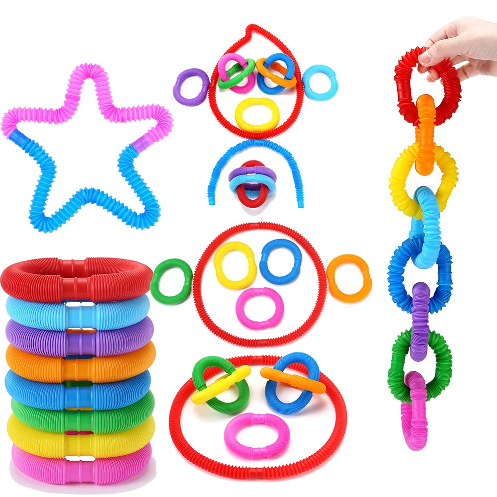 Colorful Pop Tube Rainbow Fidget Toy Telescopic Tube Stress Relief Toy Plastic Stretch Pipe Plastic Sensory Decompression Toy - Image 4