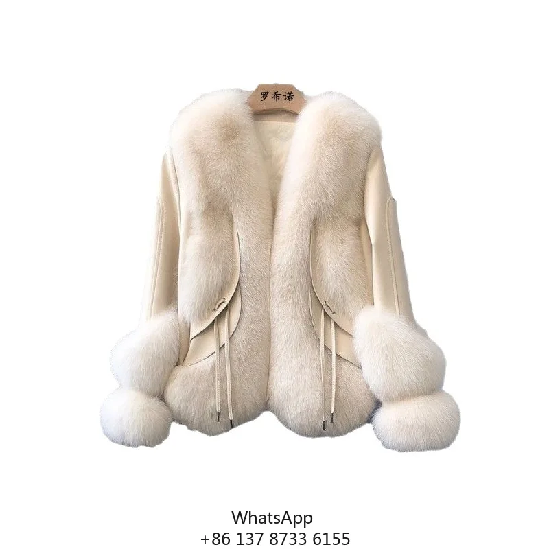 

Новая женская зимняя модная короткая шуба из натурального меха лисы с V-образным вырезом, модель 2024 года