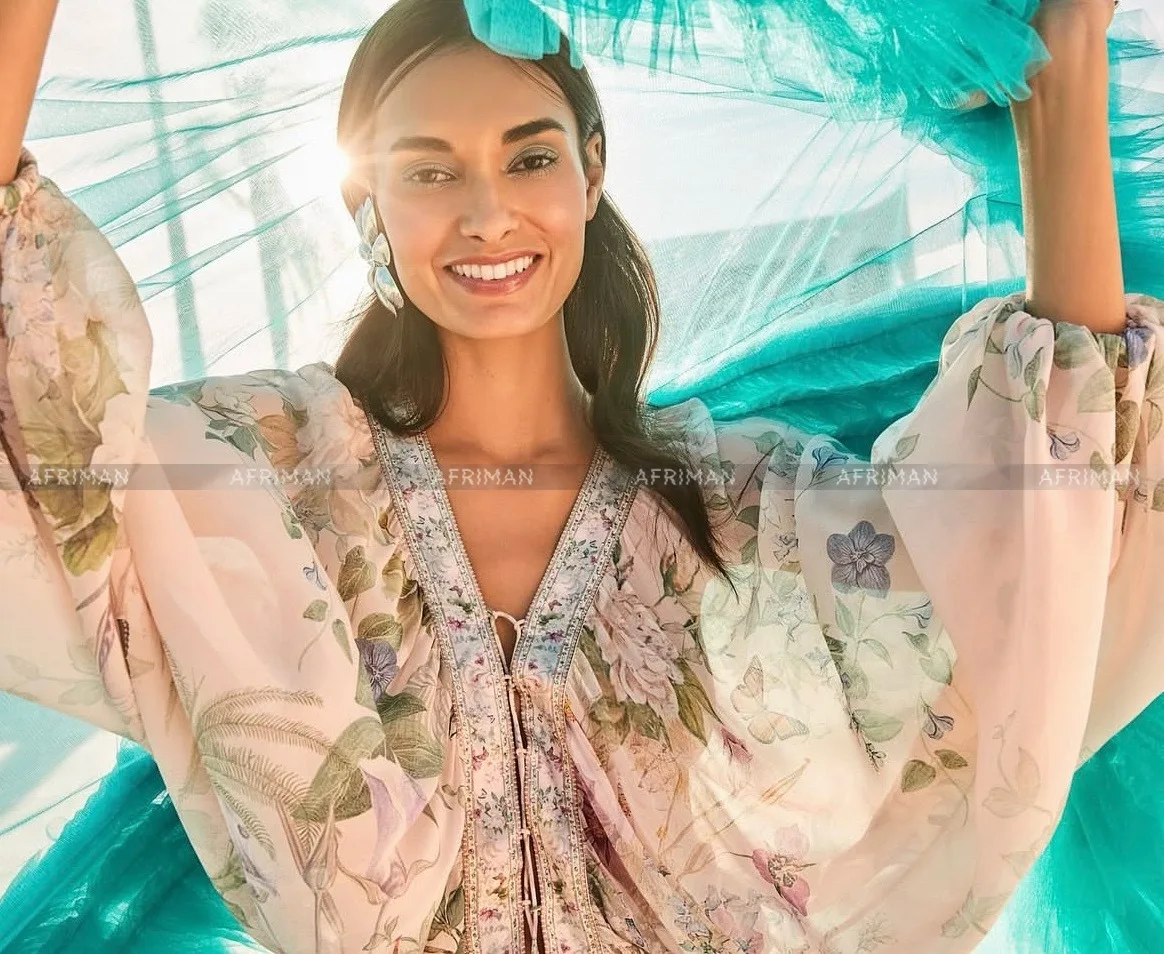 

Women V Neck Crystal Beaded Batwing Sleeve Pink Flower Print 100% Silk Short Shirt Overall