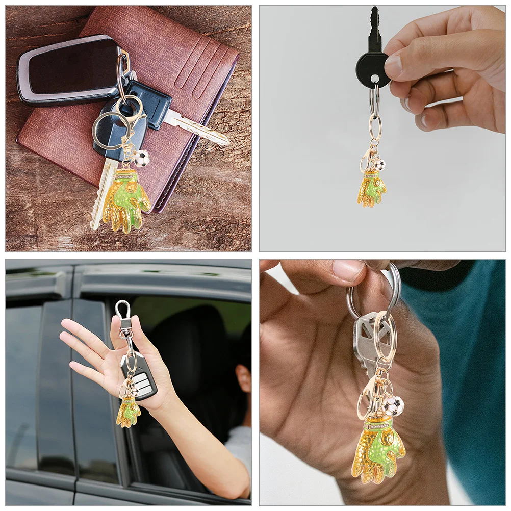 

2 Pcs Goalkeeper Gloves Keychain Metal Soccer Work Gloves for Bag Car Backpack Luggage Purse Schoolbag Hanging Decorative