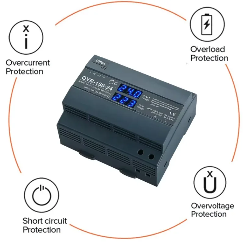 CHUX 150W Din Rail Type Digital Display Switching Power Supply 24V 48V DC QYR-150W SMPS Ultra Slim Step Shape LED Strip