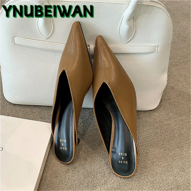 

Low Heels Pointed Toe Women Mules Shoes Luxury Brand Women's Slippers Sexy Slingback Sandals Summer 2025 New Dress Slides Mujer