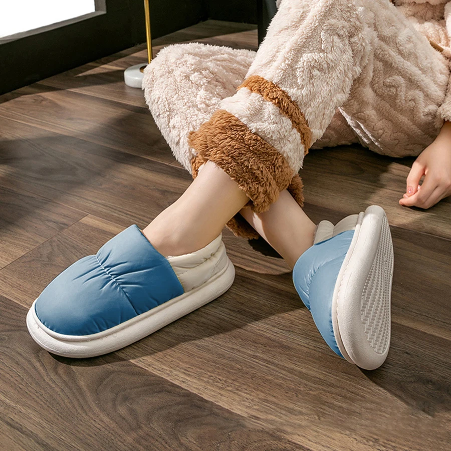Unisex Winter Warm Slippers Women Men 4cm Thick Sole Cloud Pillow Slides Waterproof Down Indoor Outdoor Fleece Home Shoes Mule image 4