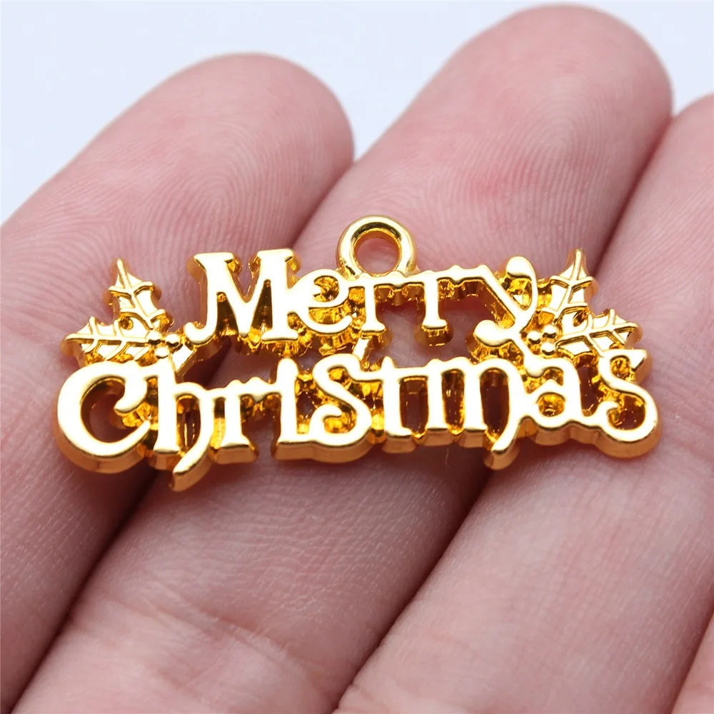 WYSIWYG 5pcs 16x36mm 3 Colors Merry Christmas Charms Pendant For DIY Jewelry Making Handmade Jewelry Craft Findings