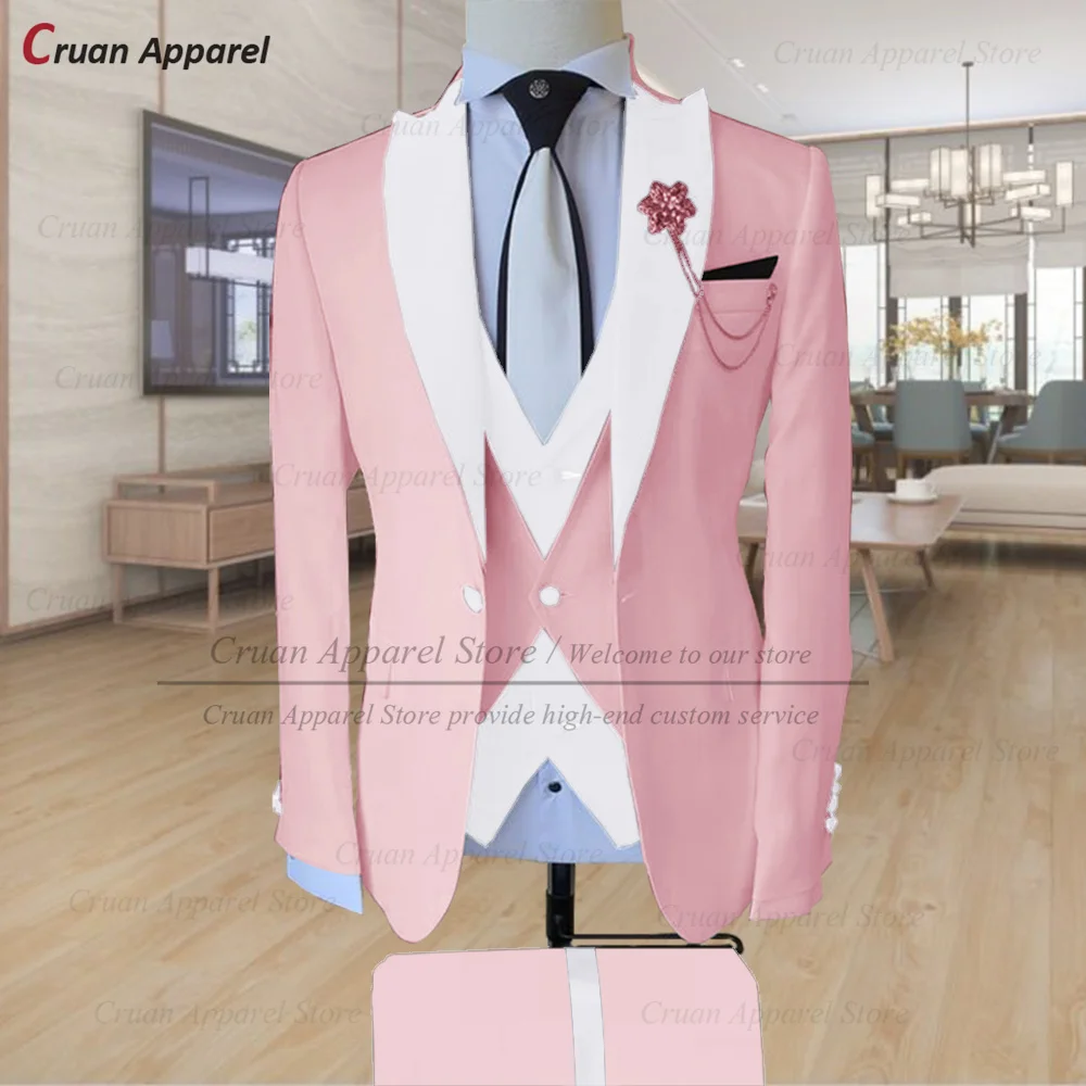 Sky Blue Suit Men Slim Fit Fashion Designs Blazer Vest Pants Set Tailor-made Luxury Business Prom Wedding Stage Tuxedos for Men