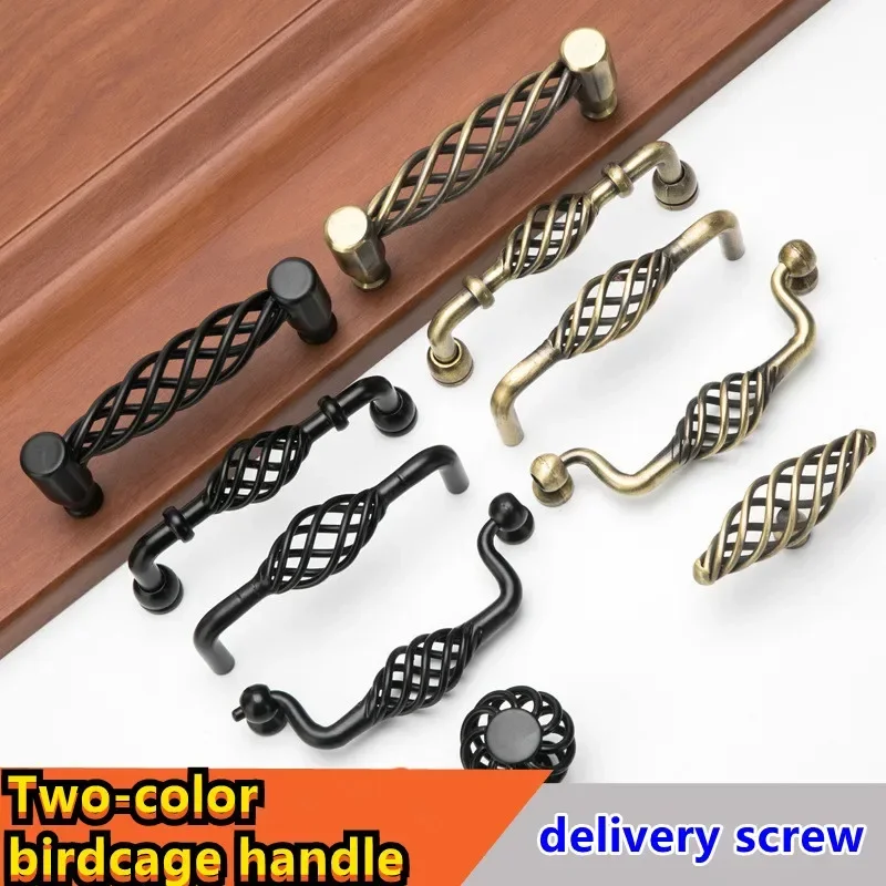 Vintage Antique Bronze Cabinet Handles Hollow Out Birdcage Handles Drawer Knobs Wardrobe Door Pullers Furniture Handle