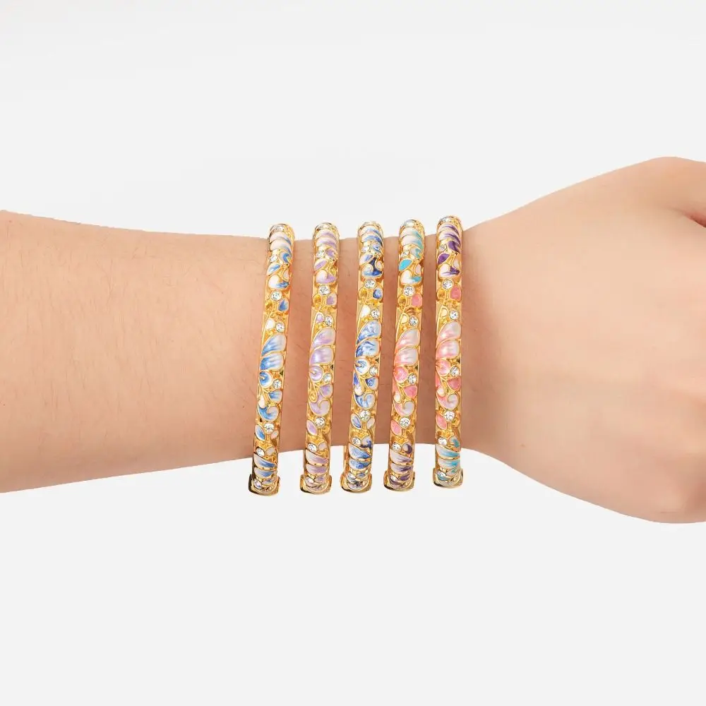Rich Colors Light Luxury Court-style Bracelet Electroplating Craft Round Bangle Enamel Oil-drip Floral Bracelet Alloy Material