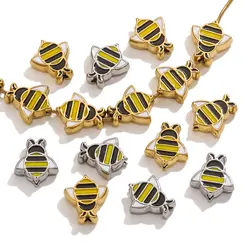 5pcs Handmade Enamel 3D Bee Stainless Steel gaskets Beads Jewellery Making DIY Bracelet Necklace Earrings Decoration Accessories