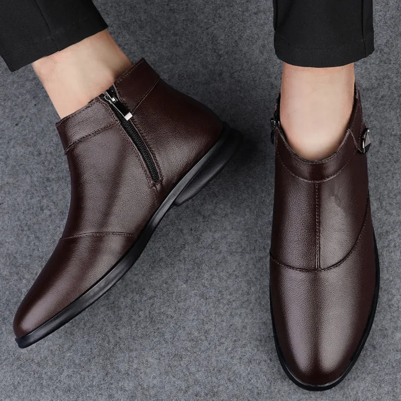 Genuine Leather Luxury Brand Ankle Chelsea Boots High Quality Men Winter Fashion Classic Men Comfort Business Soft Leather Boots