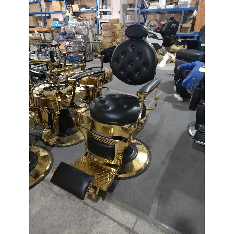The latest European aluminum alloy heavy-duty gold and black barber chair modeling chair salon chair