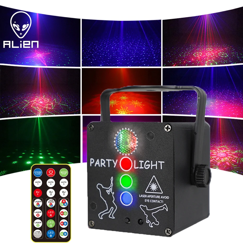 ALIEN Mini DJ Disco RGB Laser Light Projector USB Rechargeable LED Stage Lighting Effect Party Holiday Wedding Christmas Lamp