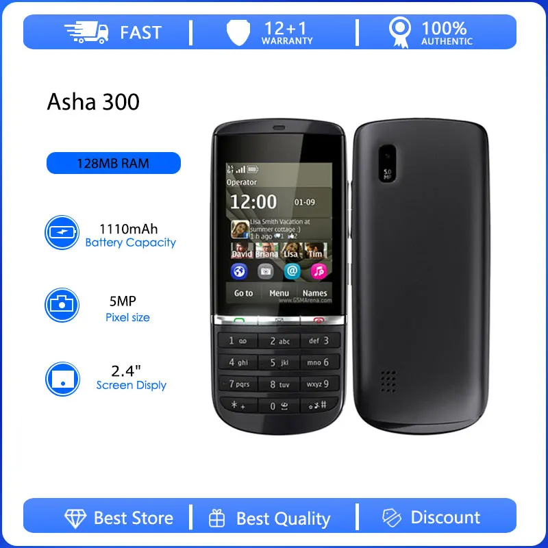 Восстановленный оригинальный мобильный телефон Asha 300 3G с одной SIM-картой, разблокированный, с Bluetooth, русской, арабской и ивритской клавиатурой, произведено в Финляндии