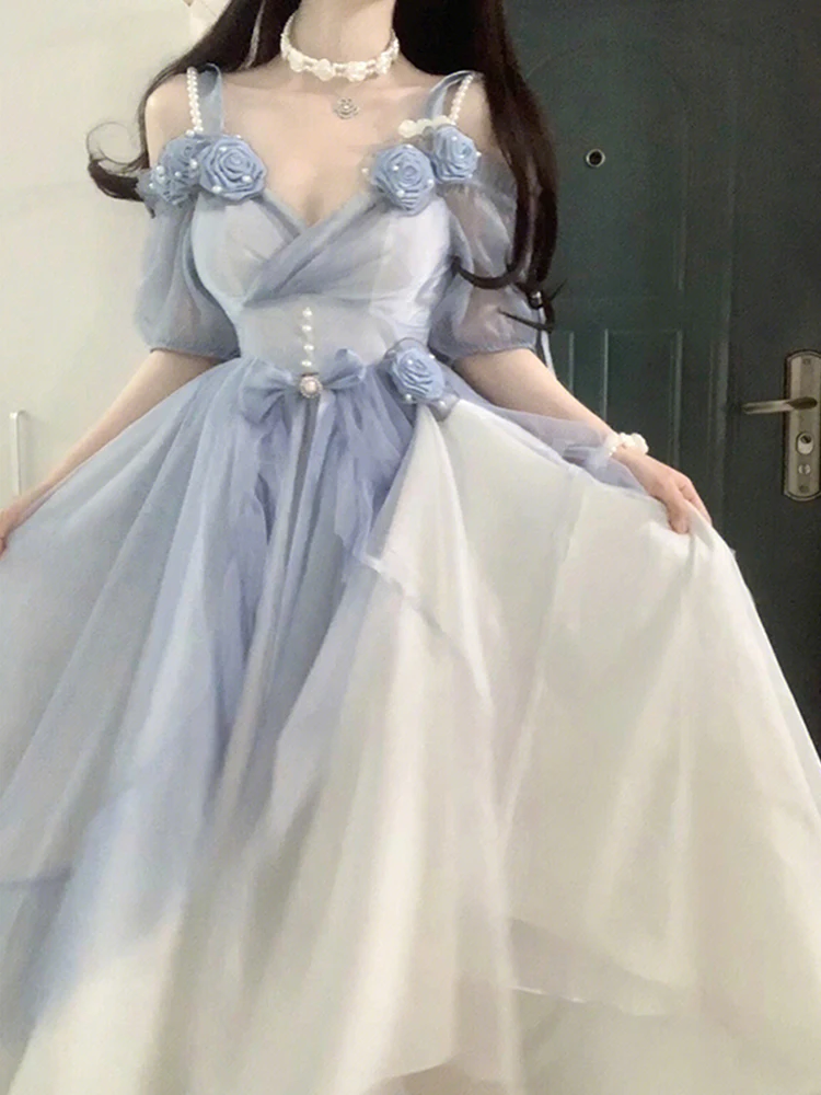 

Plus Size Ele 3D Rose Light Lolita Strap Dr Women Fing Princ JSK Fairy Skirt Sweet High Waist A-Line Long Skirt without Sl...