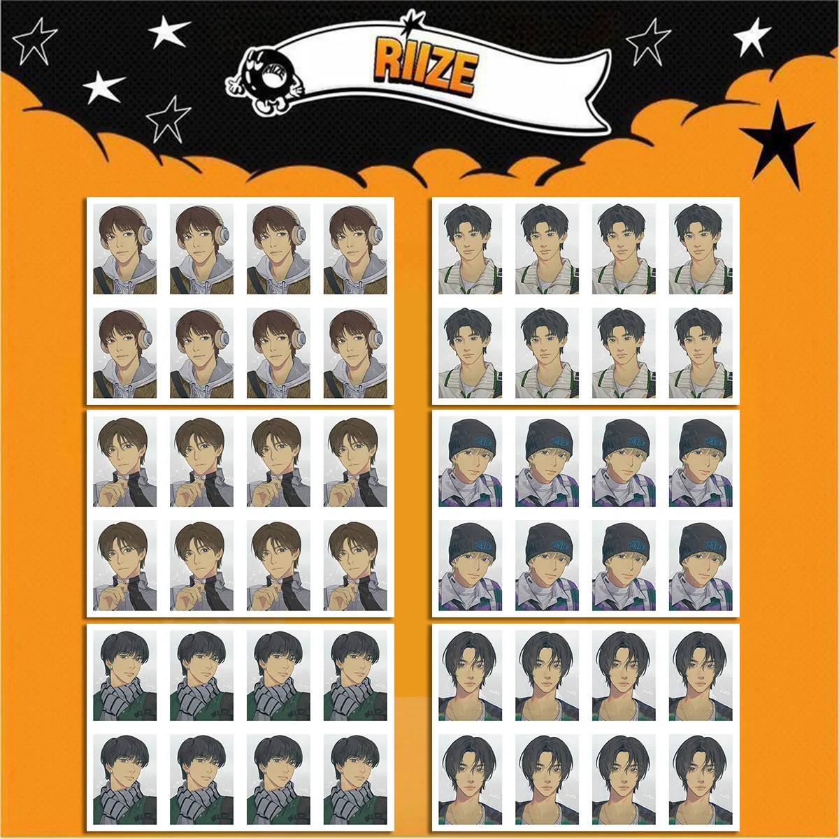 Kpop RIIZE Cartoon ID Photo 6pcs/Set HD Photo Character Printing White Background Photograph ANTON SOHEE Fans Collections Gift