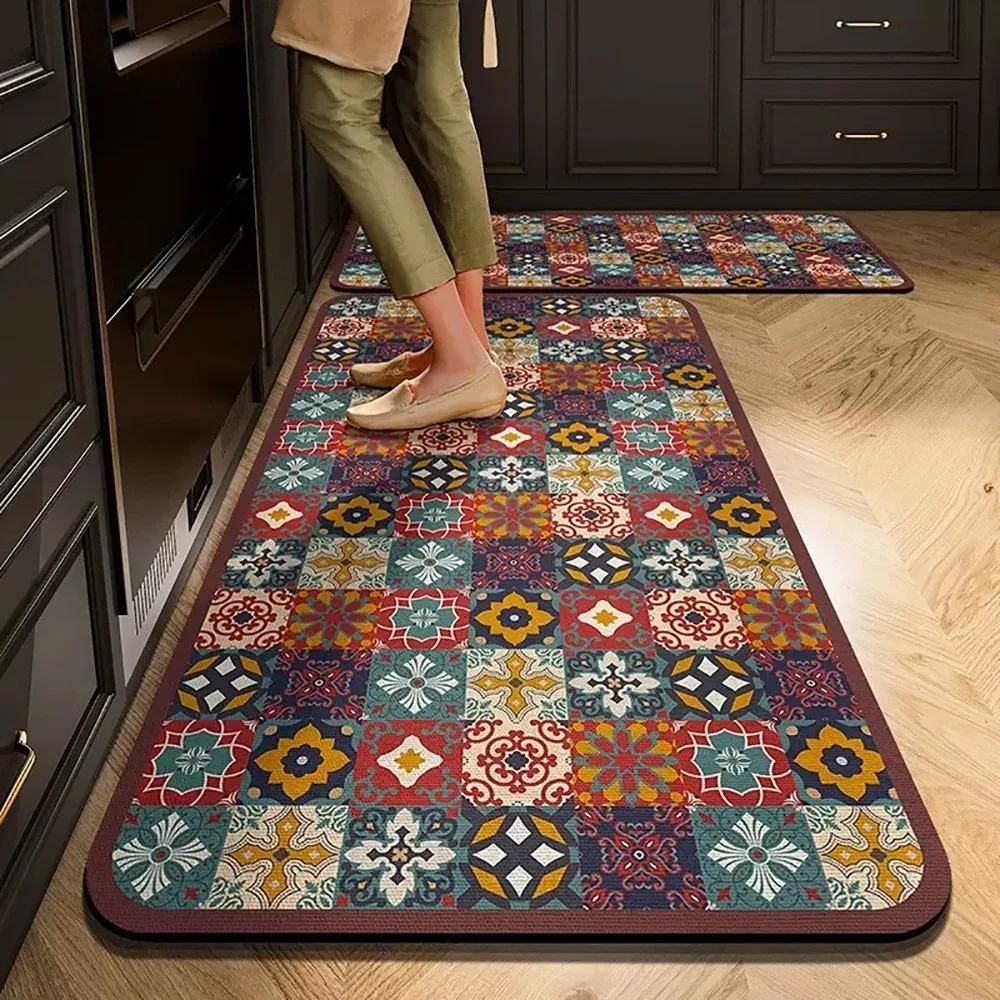 VIKAMA 1/2PCS Kitchen Oil-Resistant Floor Mat Bathroom Absorbent Quick-Drying Carpet Anti-Slip Doormat for Home Decoration