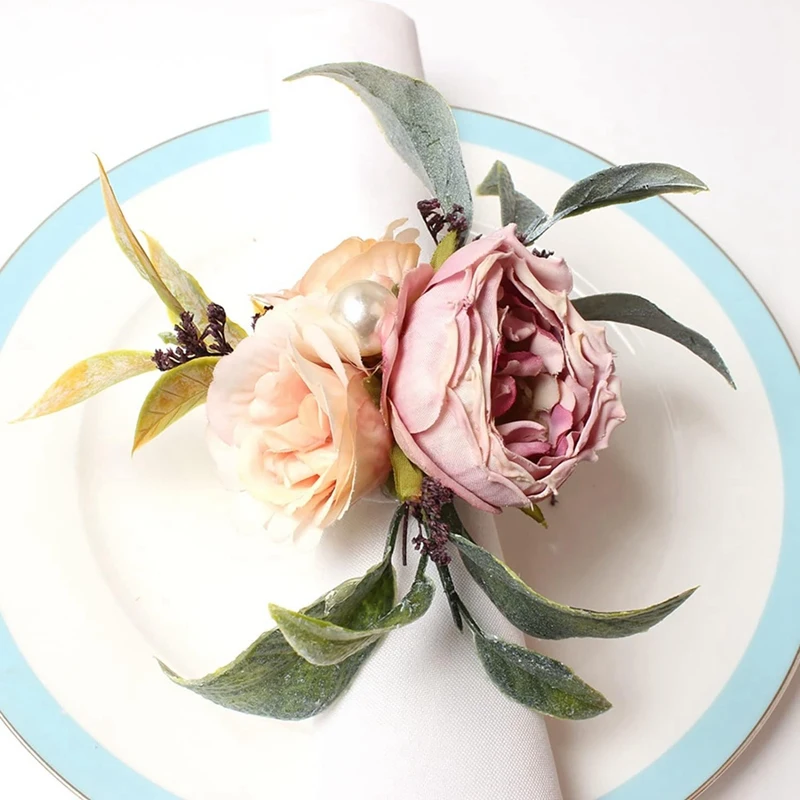 Simulated Flower Napkin Ring Rose Flower Napkin Ring Cloth Art Western Dinner Napkin Button Easy Install