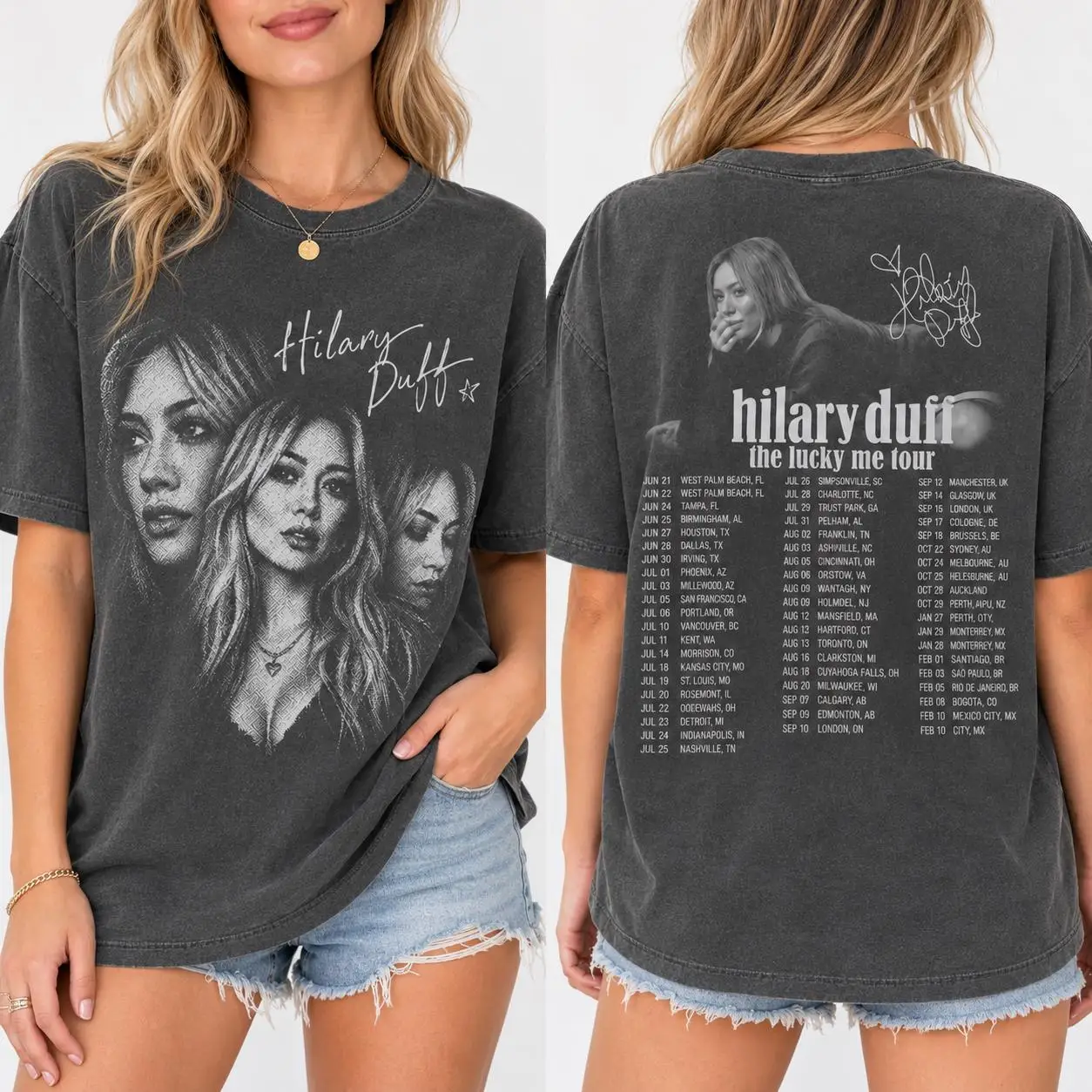 Comfort Colors Hilary Duff The Lucky Me Tour 2026 T-Shirt Unisex Tee Graphic Celebrity Fan Album Tee Hilary Duff Face Tee