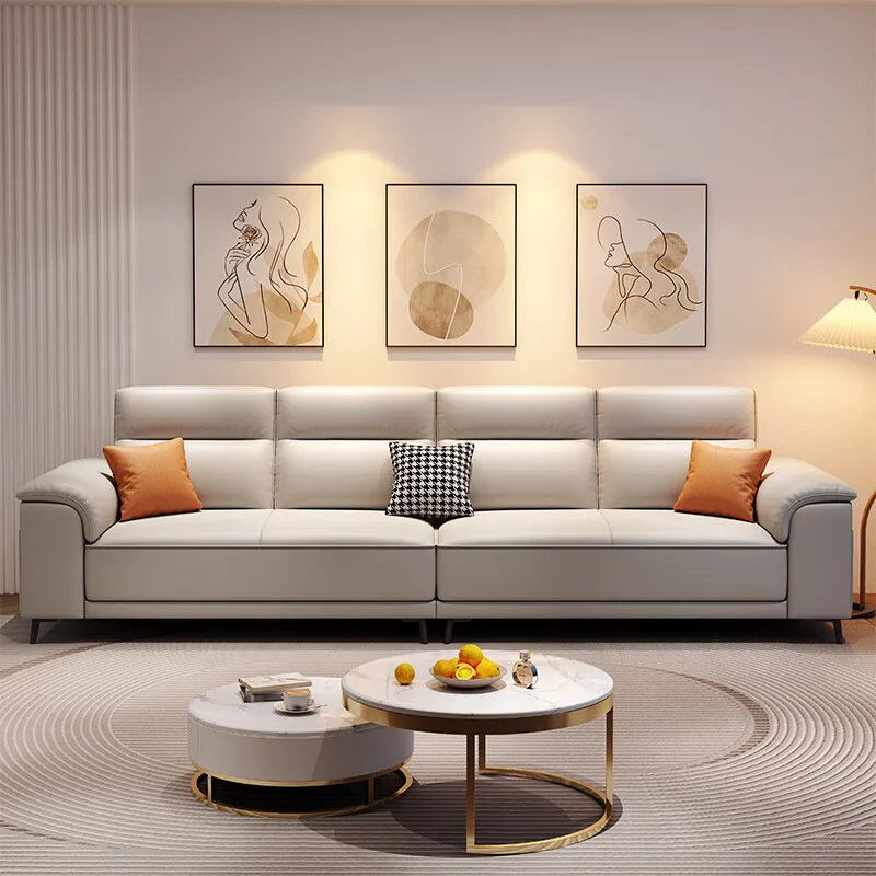 Leave-in technology cloth, living room leather fabric sofa, small apartment, straight row double triple cat claw leather
