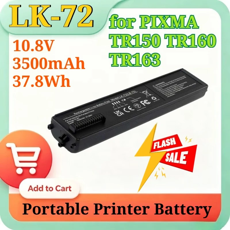 

LK-72 10.8V 3.5Ah LB-70 High Capacity Li-ion Replacement Battery for Canon for PIXMA TR150 TR160 TR163 Portable Printer Battery