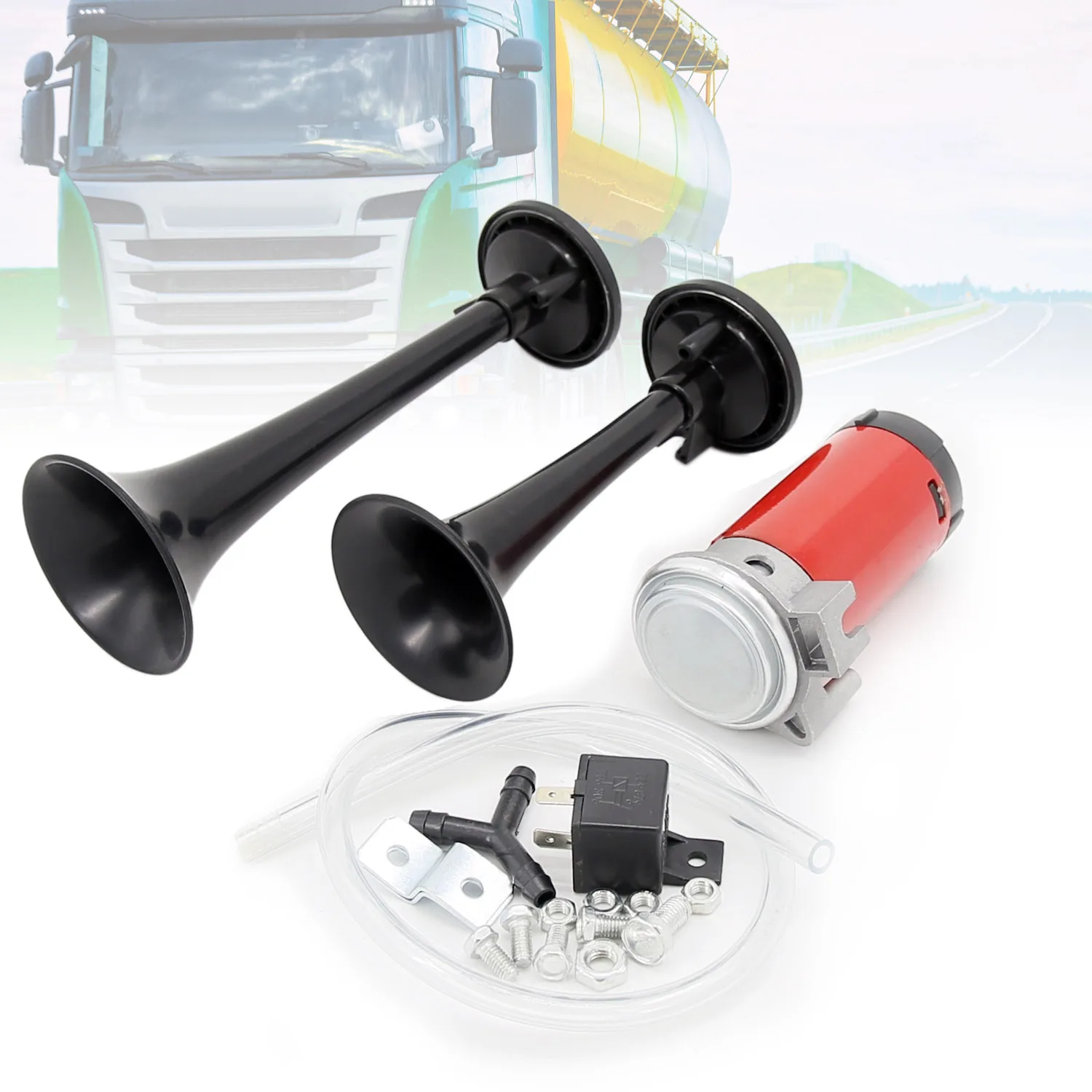 2pc 12V 130DB Car Air Horn Loud Sound Snail Horn Car Styling Parts Auto Horn Loud Signal for Truck Cars SUV Boat Tractor RV ORV