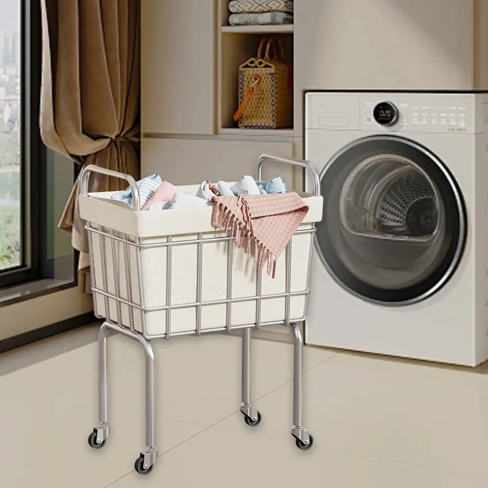 

Laundry Basket with Wheels with Handles Multifunctional Fashion Rolling Laundry Hamper Clothes Hamper for Household Apartment