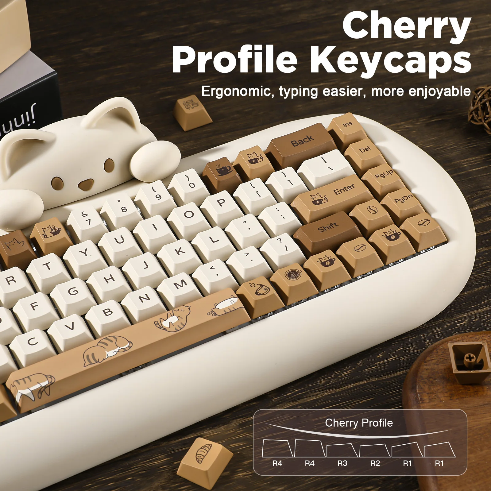 YUNZII Coffee Cat PBT Keycaps, - Gaming Keyboard Extension ulasan dan harga