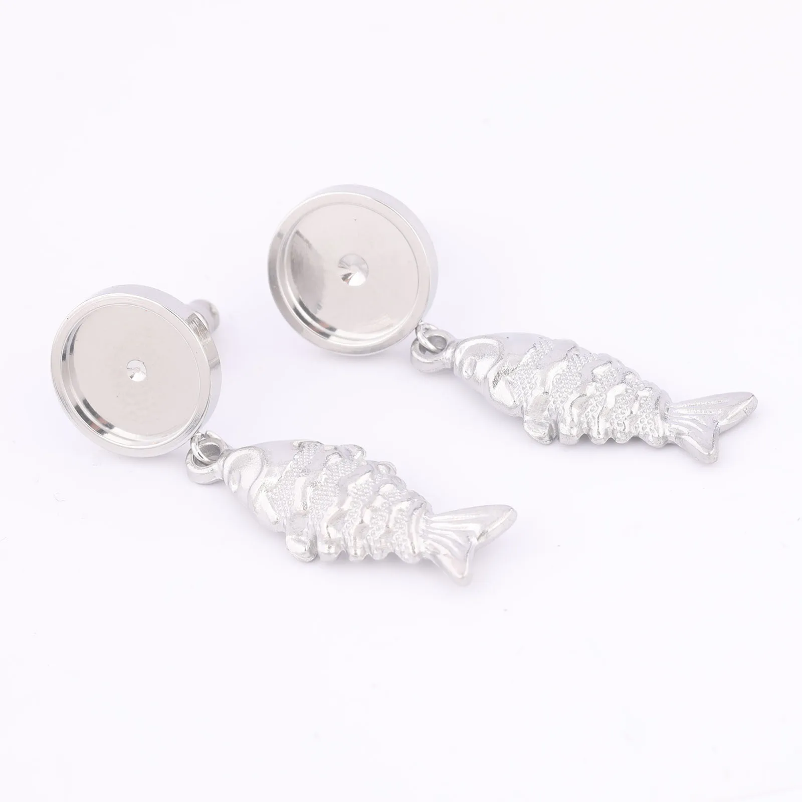 6pcs Stainless Steel Fish Charms Earring Findings Fit 10mm Cabochon Earrings Base Blanks Studs Diy Jewelry Making Accessories view 3