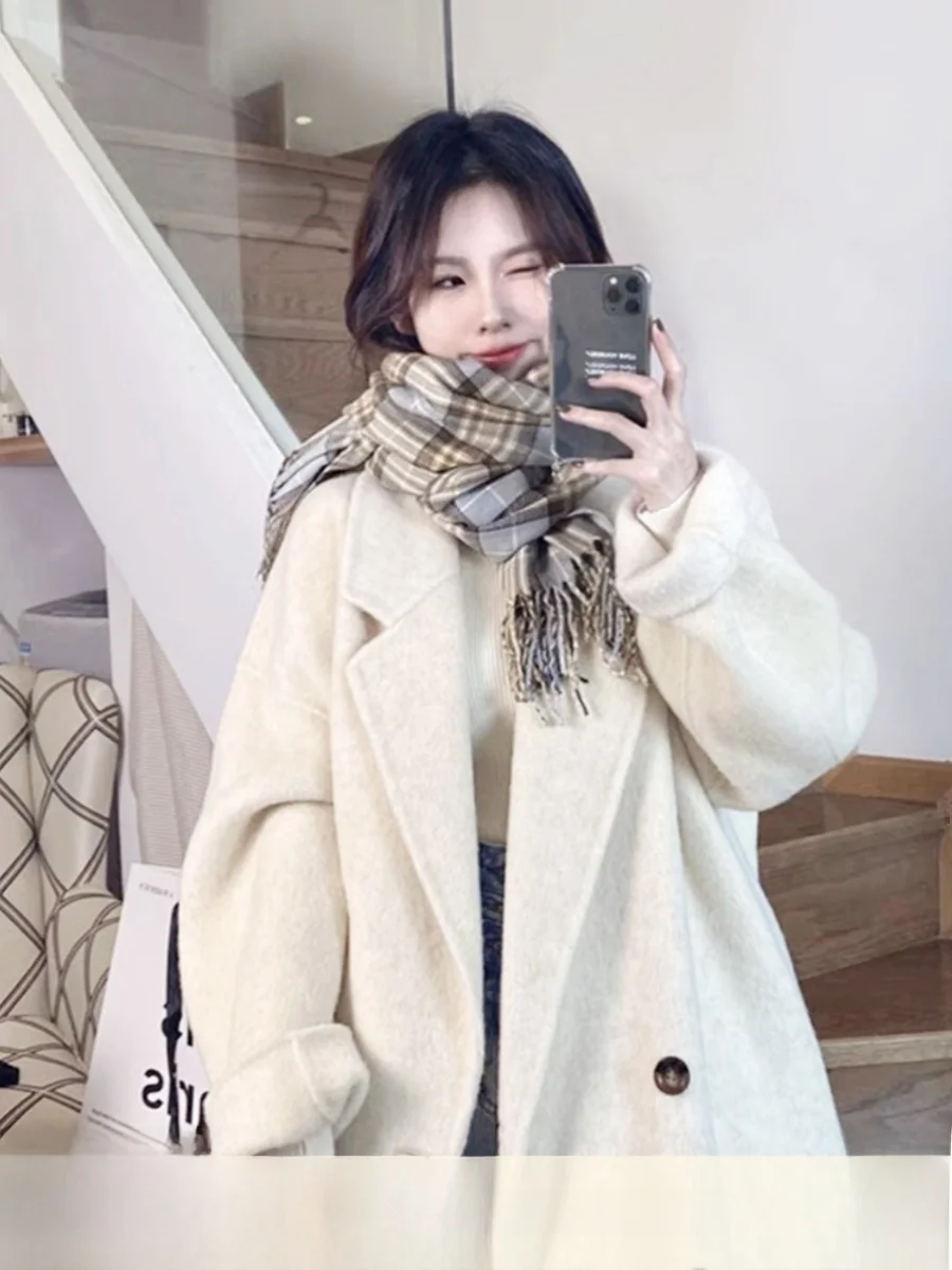 

Двустороннее шелковое пальто с запахом, женское свободное пальто средней длины больших размеров, черное шерстяное пальто Classic on ape Commute Sle Long Sve