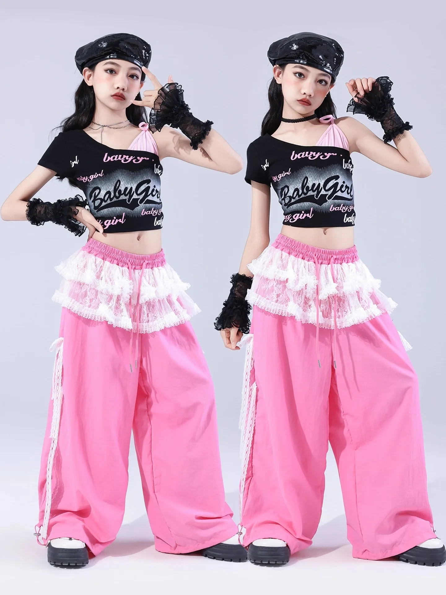 Kpop enfants Hip Hop vêtements filles Jazz vêtements nombril hauts rose pantalon été moderne danse Performance Costume scène porter BL16817
